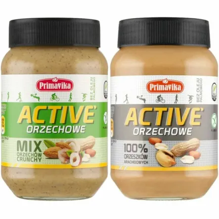 Pasta Orzechowa Active 100% Orzeszków 470 g - Primavika + Pasta Mix Orzechów ACTIVE Crunchy 470 g - Primavika