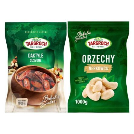 Zestaw Daktyle Suszone Bez pestek 1 kg Flowpack - Targroch + Orzechy Nerkowca Połówki 1 kg - Targroch