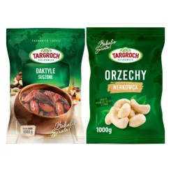 Zestaw Daktyle Suszone Bez pestek 1 kg Flowpack - Targroch + Orzechy Nerkowca Połówki 1 kg - Targroch