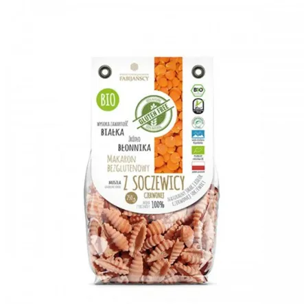 Makaron Bezglutenowy Soczewica Czerwona Bio Muszla 250 g - Fabijańscy