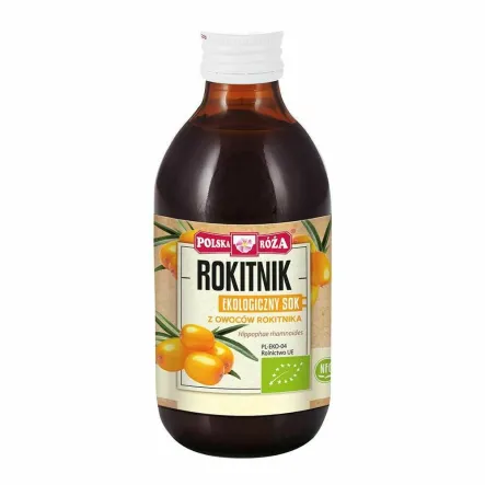 Ekologiczny Sok z Owoców Rokitnika Tłoczony NFC 250 ml - Polska Róża - Przecena Krótka Data Minimalnej Trwałości