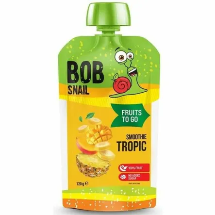 Mus Tropic (Banan, Ananas, Mango) Bez Dodatku Cukru 120 g - Bob Snail