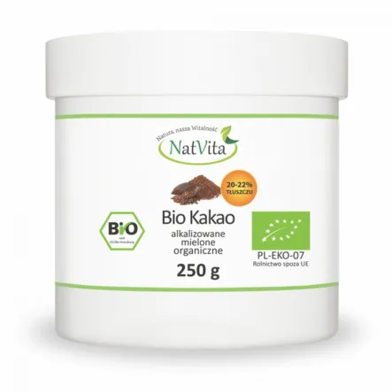 Kakao Mielone Bio (20-22% Tluszczu) 250 g - Natvita