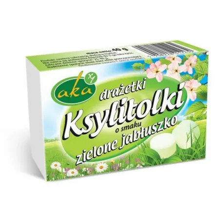 Drażetki Pudrowe Ksylitolki Zielone Jabłka 40 g - Aka