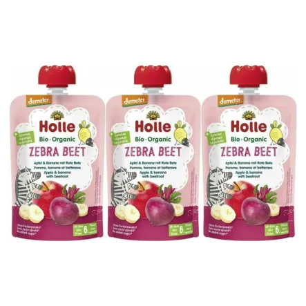 3 x Mus Owocowy Buraczana Zebra (Jabłko, Banan, Burak) Bez Dodatku Cukru Bio Demeter 100 g - Holle