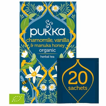 Herbatka z Rumiankiem Chamomile, Vanilla & Manuka Honey BIO  32 g (20 Saszetek) - Pukka 