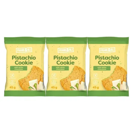 3 x Ciastko Pistacjowe z Białą Czekoladą Bez Dodatku Cukru Bezglutenowe 45 g - Frank and Oli