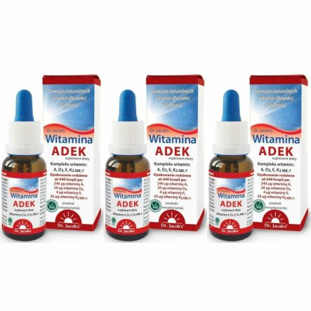 3 x Witamina ADEK Kompleks Witamin A+D3+E+K2-MK7 20 ml  - Dr. Jacobs
