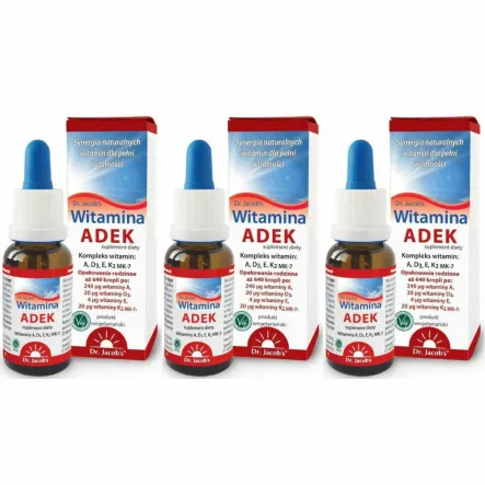 3 x Witamina ADEK Kompleks Witamin A+D3+E+K2-MK7 20 ml  - Dr. Jacobs