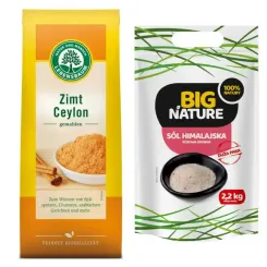 Cynamon Cejloński Mielony Bio 50 g Lebensbaum + Sól Himalajska Różowa Drobna 2,2 kg - Big Nature