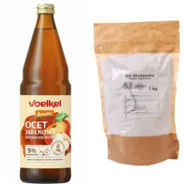 Zestaw Ocet Jabłkowy Niepasteryzowany Niefiltrowany Bio DEMETER 750 ml - Voelkel + Sól Kłodawska Drobna Niejodowana 1 kg - Natur Planet