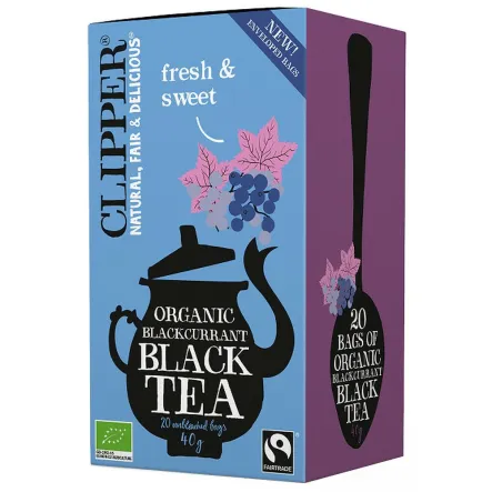 Herbata Czarna z Czarną Porzeczką Fair Trade Bio 40 g (20x 2 g) - Clipper