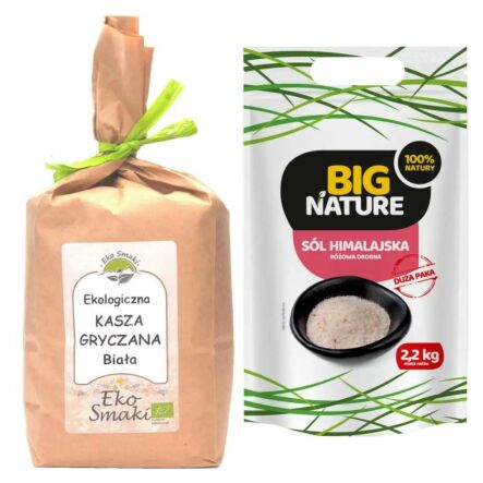 Polska Kasza Gryczana Biała Niepalona Eko 1 Kg  Dolina Gryki Eko Smaki  + Sól Himalajska Różowa Drobna 2,2 kg - Big Nature