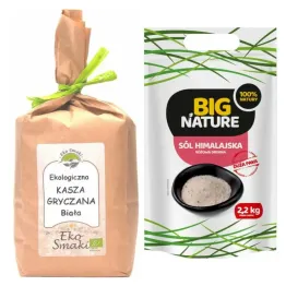 Polska Kasza Gryczana Biała Niepalona Eko 1 Kg  Dolina Gryki Eko Smaki  + Sól Himalajska Różowa Drobna 2,2 kg - Big Nature