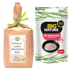 Polska Kasza Gryczana Biała Niepalona Eko 1 Kg  Dolina Gryki Eko Smaki  + Sól Himalajska Różowa Drobna 2,2 kg - Big Nature