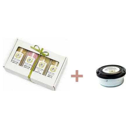 Zestaw Soli do Kąpieli 460 g (4 x 115 g) - Miodowa Mydlarnia + Masło do Twarzy i Ciała DLA KRÓLEWNY 30 g - Miodowa Mydlarnia
