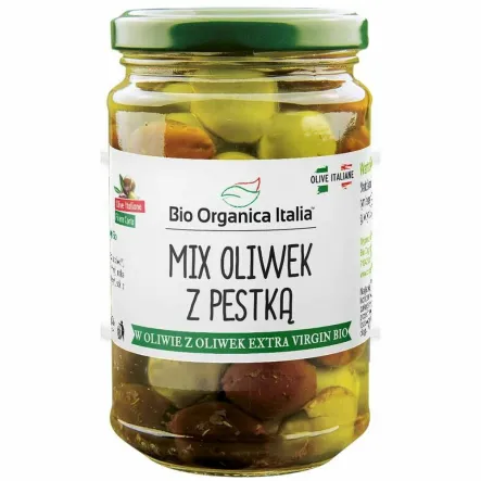 Mix Oliwek z Pestką w Oliwie z Oliwek Extra Virgin Bio 280 g -  Bio Organica Italia
