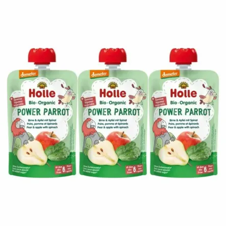 3 x Mus Moc Papugi (Gruszka, Jabłko, Szpinak) Bez Dodatku Cukru Bio Demeter 100 g - Holle