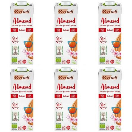 6 x Napój Migdałowy Bezglutenowy Niesłodzony Bio 1 l UHT - Ecomil