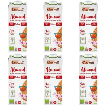 6 x Napój Migdałowy Bezglutenowy Niesłodzony Bio 1 l UHT - Ecomil