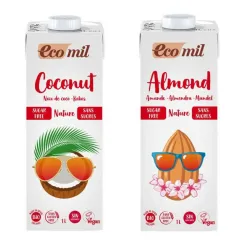 Zestaw Napój Migdałowy Bezglutenowy Niesłodzony Bio 1 l  UHT Ecomil + Napój Kokosowy Bezglutenowy Niesłodzony Bio 1 l Ecomil