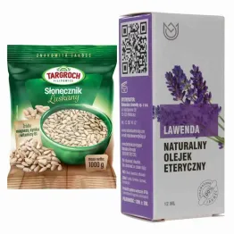 Słonecznik Łuszczony Flowpack 1 kg Targroch  + Naturalny Olejek Eteryczny Lawendowy 12 ml - Naturalne Aromaty