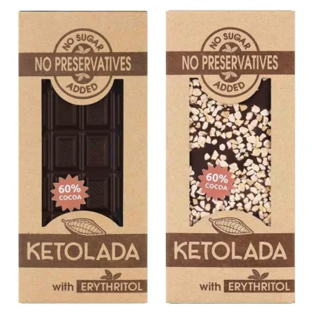 Zestaw Ketolada® Czekolada 60% z Migdałami+ Klasyczna Ketolada 60% z Erytrytolem