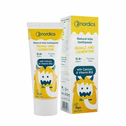 Pasta Do Zębów Dla Dzieci  0-4 lat o Smaku Pomarańczy i Klementynki Bez Fluoru 50 ml - Nordics