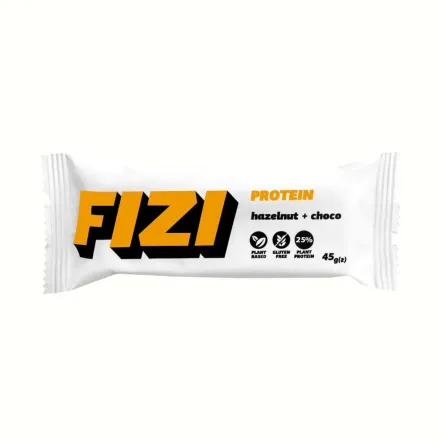 Baton Proteinowy w Polewie Czekoladowej Orzech Laskowy + Czekolada Bez Dodatku Cukru 45 g - FIZI - Przecena Krótka Data Minimalnej Trwałości