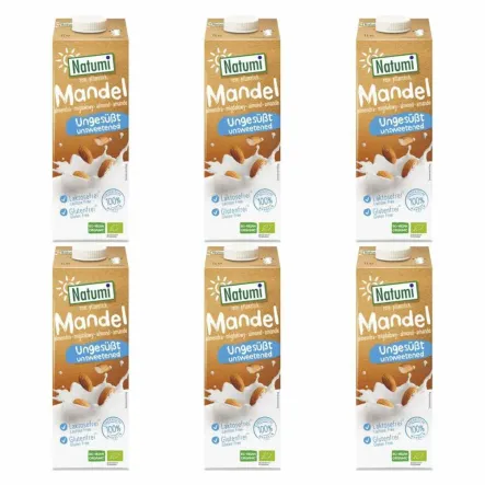 6 x Napój Migdałowy Bez Dodatku Cukrów Bezglutenowy Bio 1 L  UHT Natumi 