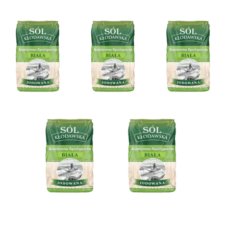 5 x Sól Kłodawska Kamienna Spożywcza Biała Jodowana 1 kg - Kopalnia Soli Kłodawa