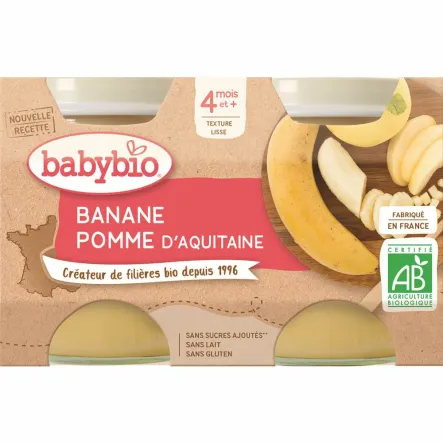 Deser Banan - Jabłko od 4 Miesiąca Bezglutenowy Bio 2x130 g - Babybio