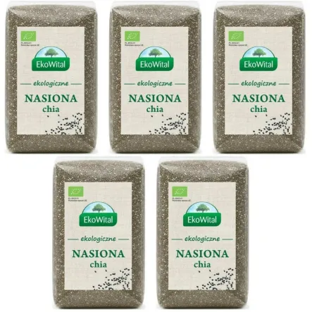 Nasiona Chia Bio 1 kg - Zestaw 5 x Nasiona Chia (Szałwia Hiszpańska) Bio 200 g - Eko-Wital