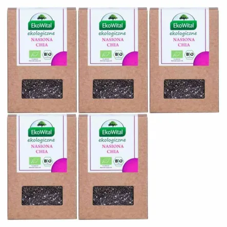 Nasiona Chia Bio 1 kg - Zestaw 5 x Nasiona Chia (Szałwia Hiszpańska) Bio 200 g - Eko-Wital