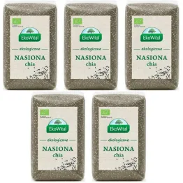 Nasiona Chia Bio 1 kg - Zestaw 5 x Nasiona Chia (Szałwia Hiszpańska) Bio 200 g - Eko-Wital