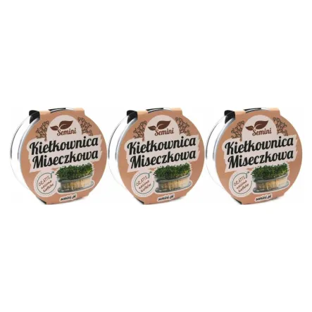3 x Kiełkownica Szklana Miseczkowa +Nasiona na Kiełki Rzeżucha 10 g - Semini
