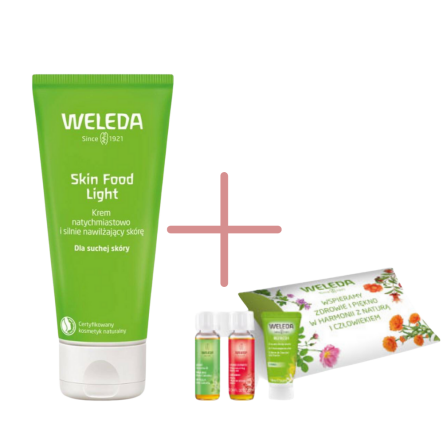 Zestaw Skin Food Light - Krem Natychmiastowo i Silnie Nawilżający Skórę 75 ml - Weleda + Zestaw Mini Produktów 3 Sztuki - Weleda