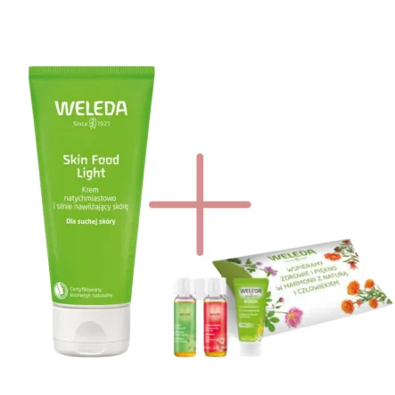Zestaw Skin Food Light - Krem Natychmiastowo i Silnie Nawilżający Skórę 75 ml - Weleda + Zestaw Mini Produktów 3 Sztuki - Weleda