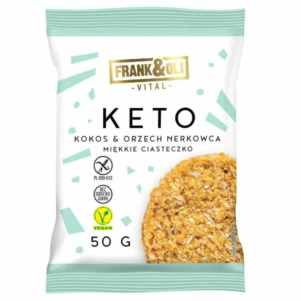 KETO Miękkie Ciastko Kokos i Orzech Nerkowca Bezglutenowe 50 g - Frank&Oli