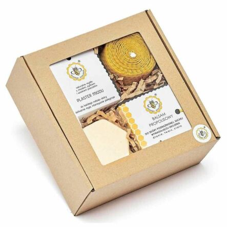 Zestaw Cud  Miód (Plaster Miodu Naturalne Mydło 85 g + Balsam Propolisowy 40 g + Miodowa Kula do Kąpieli 80 g + Świeca z Węzy Pszczelej) - Miodowa Mydlarnia