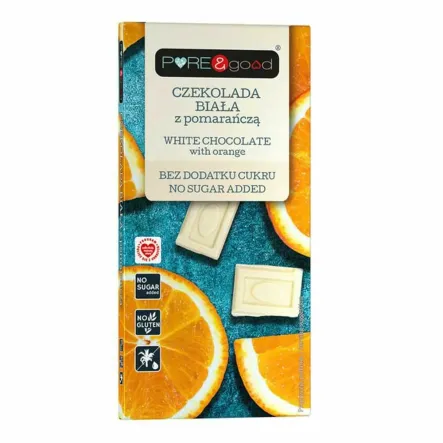 Czekolada Biała z Pomarańczą Bez Dodatku Cukru 75 g - Pure and Good