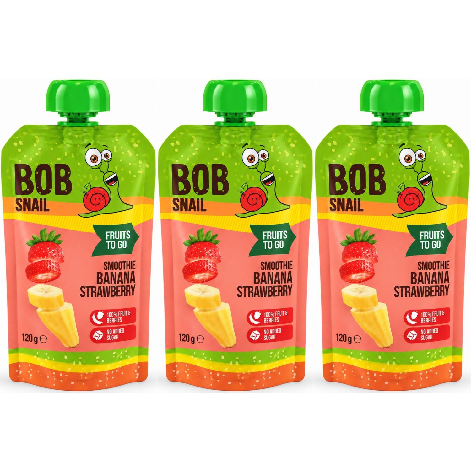 3 x Smoothie Bananowo-Truskawkowe Bez Dodatku Cukru 120 g - Bob Snail