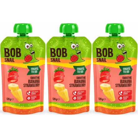 3 x Smoothie Bananowo-Truskawkowe Bez Dodatku Cukru 120 g - Bob Snail