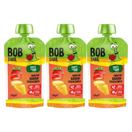 3 x Smoothie Bananowo-Truskawkowe Bez Dodatku Cukru 120 ml - Bob Snail
