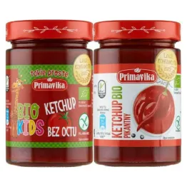 Ketchup Bez Octu dla Dzieci Bio 315 g - Primavika + Ketchup Pikantny Bezglutenowy Bio 315 g - Primavika