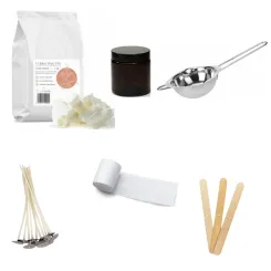 Zestaw do Tworzenia Świeczek nr 6 - Topielnik, Wosk Sojowy, Knoty Bawełniane, Słoik Szklany Brązowy, Kropki Kleju, Stabilizator do Knotów