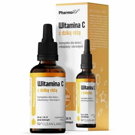 Witamina C z Dziką Różą Dla Dzieci, Młodzieży i Dorosłych 30 ml - Pharmovit