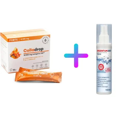 Zestaw Colladrop Forte Kolagen Morski 10000 mg 30 Saszetek - Aura Herbals + Argentum 200 Srebro Koloidalne 50 ppm Aerozol 150 ml - Aura Herbals