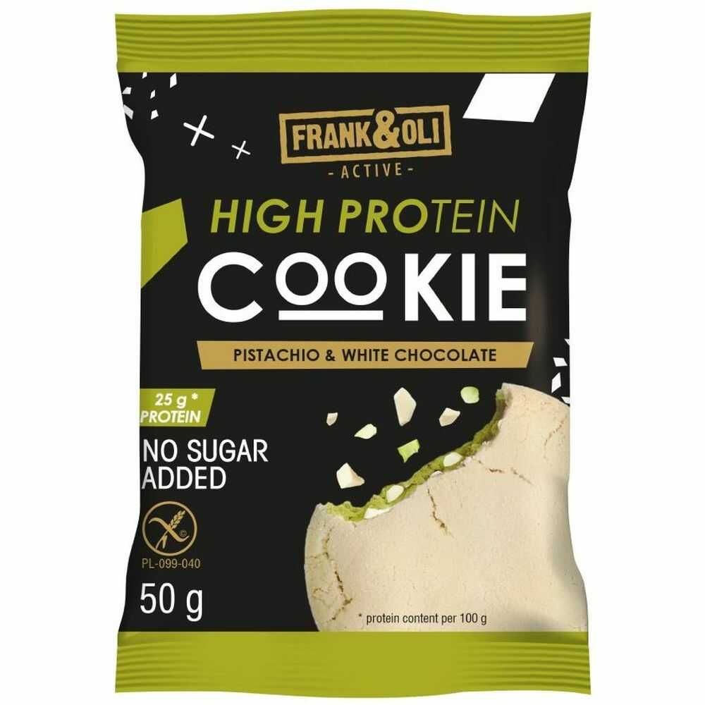 Ciastko Proteinowe Pistacjowe z Białą Czekoladą Bez Dodatku Cukru Bezglutenowe 50 g - Frank and Oli