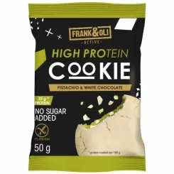 Ciastko Proteinowe Pistacjowe z Białą Czekoladą Bez Dodatku Cukru Bezglutenowe 50 g - Frank and Oli
